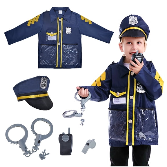 TOPTIE Police Costume for Kids, Role Play Dress-Up Set for 3 - 7 Years Old-Navy Blue-S
