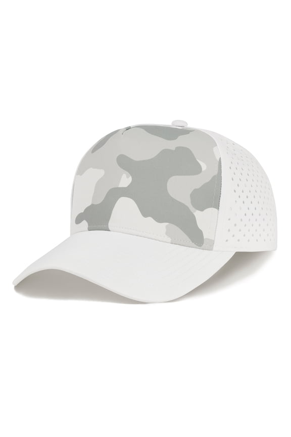 Quick Dry Baseball Cap, Vented Performance Laser Cut Mesh Hat, Adjustable Snapback Cap for Men and Women - Camo White