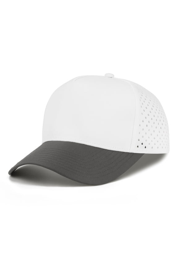 Quick Dry Baseball Cap, Vented Performance Laser Cut Mesh Hat, Adjustable Snapback Cap for Men and Women - White & Grey