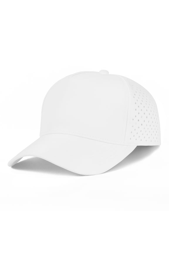 Quick Dry Baseball Cap, Vented Performance Laser Cut Mesh Hat, Adjustable Snapback Cap for Men and Women - White