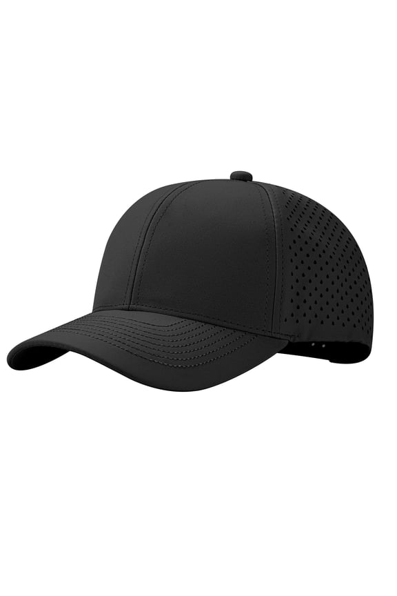 Quick Dry Baseball Cap Ventilated Sports Laser Cut Mesh Back Golf Hat-Black Snap
