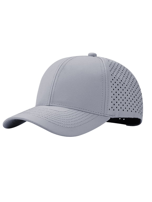 Quick Dry Baseball Cap Ventilated Sports Laser Cut Mesh Back Golf Hat-Light Grey