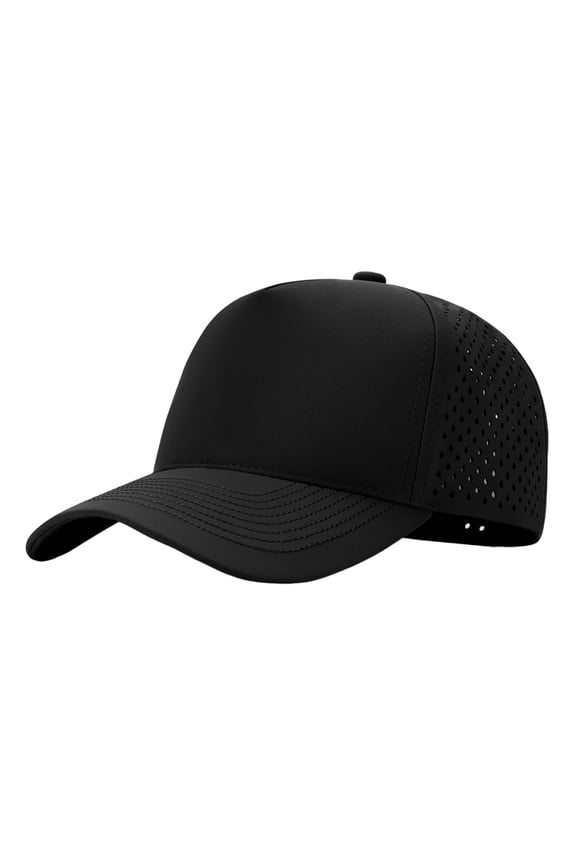 Quick Dry Trucker Cap 5 Panel Waterproof Snapback Mid Profile Polyester Baseball Cap-Black
