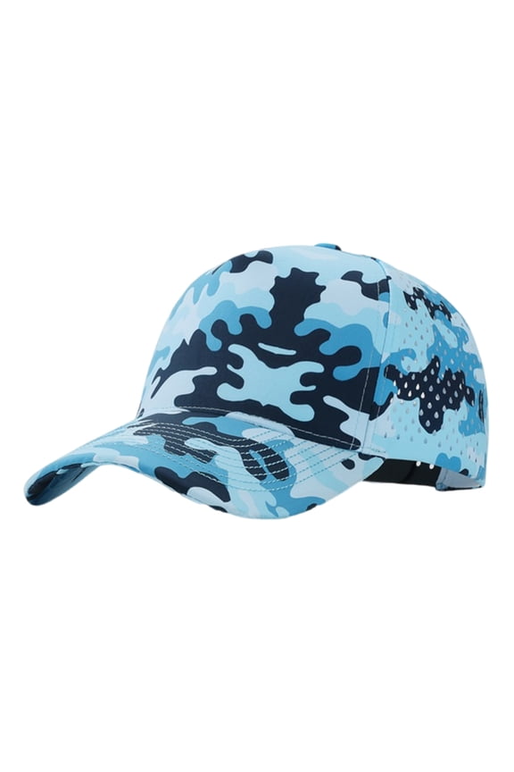 Quick Dry Trucker Cap 5 Panel Waterproof Snapback Mid Profile Polyester Baseball Cap-Blue Camo