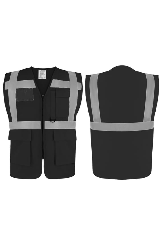 Reflective Safety Vest High Visibility Class II Vest for Women & Men Meets ANSI/ISEA Standards-Black-L