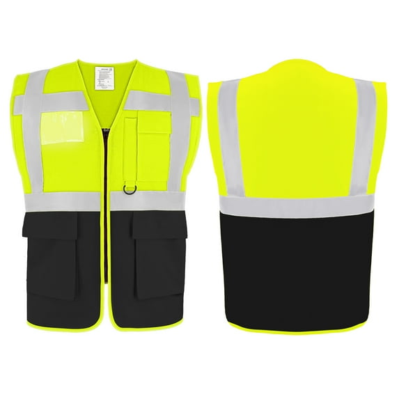TOPTIE Reflective Safety Vest High Visibility Class II Vest for Women & Men Meets ANSI/ISEA Standards-Black Yellow-3XL