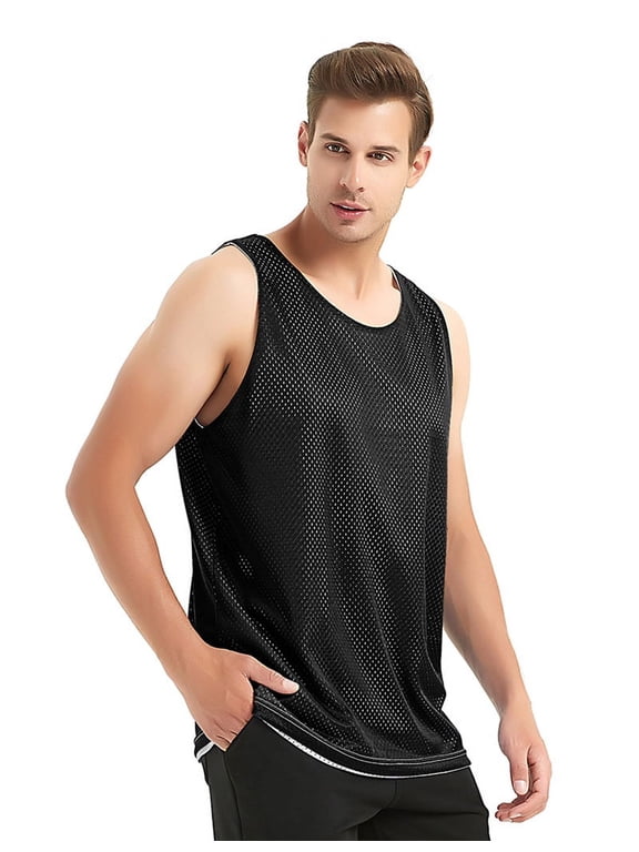 Reversible Basketball Jerseys Men's Tank Top Mesh Tank Lacrosse Jersey for Adult Youth-Black/White-M