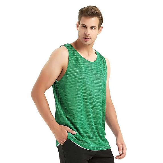 TOPTIE Reversible Basketball Jerseys Men's Tank Top Mesh Tank Lacrosse Jersey for Adult Youth-Green/White-L