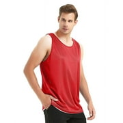 TOPTIE Reversible Basketball Jerseys Mens Tank Top Mesh Tank Lacrosse Jersey for Adult Youth-Red/White-L