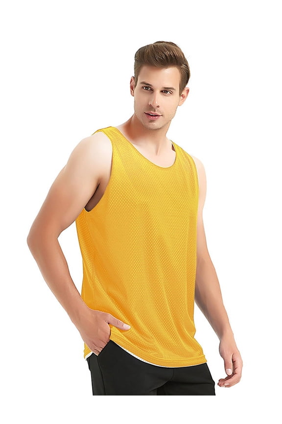 Reversible Basketball Jerseys Men's Tank Top Mesh Tank Lacrosse Jersey for Adult Youth-Yellow/White-XL
