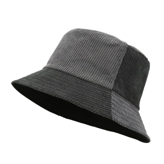 TOPTIE Reversible Block Corduroy Bucket Hat 2-in-1 Unisex Sun Hat for Outdoor-BlackGrey