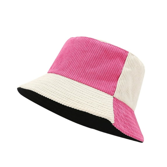 TOPTIE Reversible Block Corduroy Bucket Hat 2-in-1 Unisex Sun Hat for Outdoor-HOTPINKBEIGE