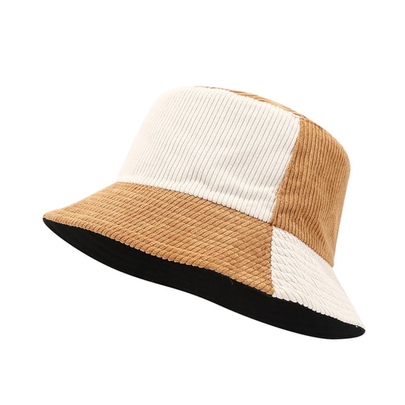 TOPTIE Reversible Block Corduroy Bucket Hat 2-in-1 Unisex Sun Hat for Outdoor-KHAKIBEIGE