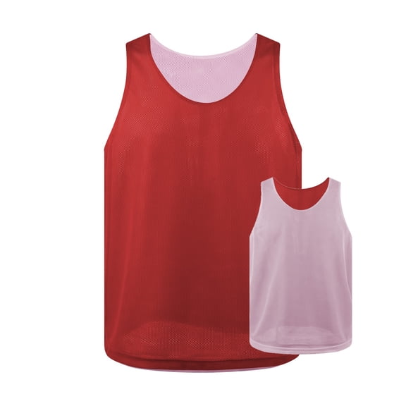 TOPTIE Reversible Training Vests Two Sides Sports Vest Football Jersey, Pinnies for Soccer Team for Adult and Youth-Red/White-Large