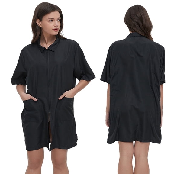TOPTIE Salon Smock Professional Stylist Jacket Waterproof Haircut Cape Barber Apron-Black-M