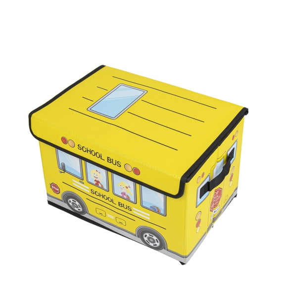 TOPTIE School Bus Chest Storage Toy Box for Classroom, Foldable Treasure Box with Lid Handles-Yellow