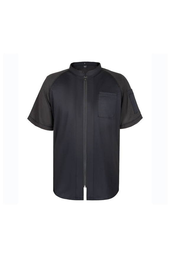 Short Sleeve Chef Coat Jacket Black Mesh Zipper Chef Uniform