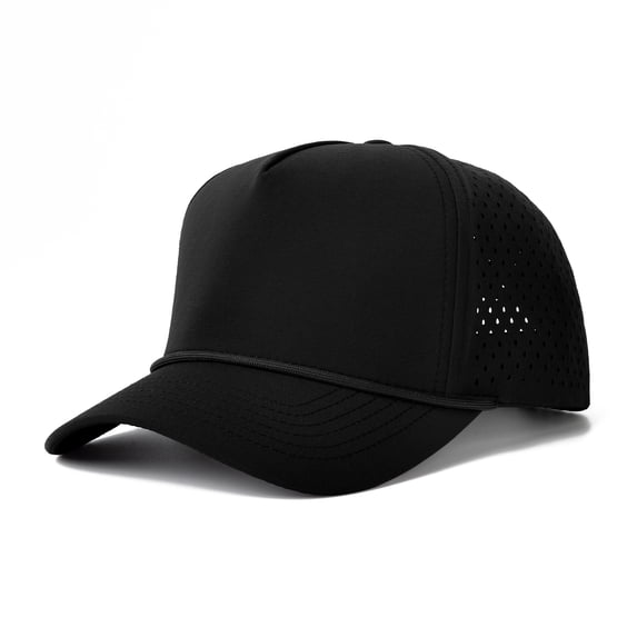 TOPTIE Snapback Baseball Cap with Rope, Adjustable Vented Performance Hat, Laser Cut Mesh Cap for Men Women - Black