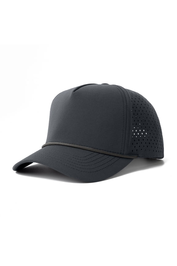 Snapback Baseball Cap with Rope, Adjustable Vented Performance Hat, Laser Cut Mesh Cap for Men Women - Dark Grey
