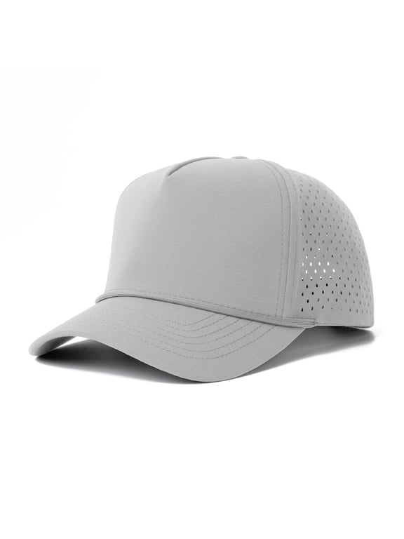 Snapback Baseball Cap with Rope, Adjustable Vented Performance Hat, Laser Cut Mesh Cap for Men Women - Light Grey