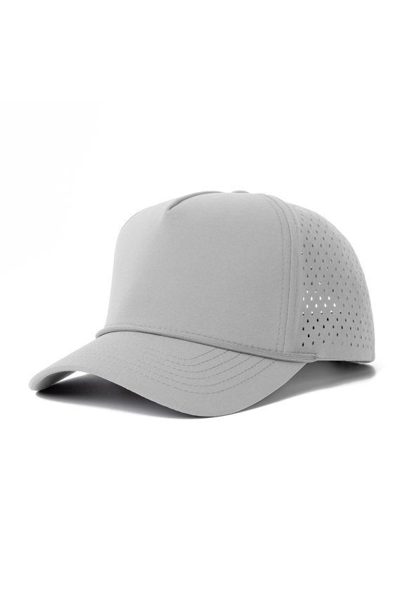 Snapback Baseball Cap with Rope, Adjustable Vented Performance Hat, Laser Cut Mesh Cap for Men Women - Light Grey