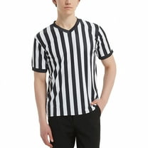TOPTIE Sporting Goods Men's Referee Shirt Official V-Neck Black & White Stripe Jersey-L