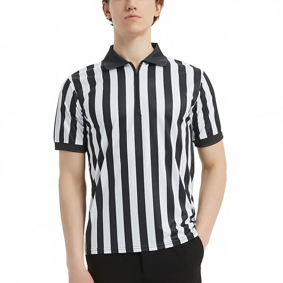 TOPTIE Sportwear Men's Pro-Style Referee Shirt with Quarter Zipper for Basketball Football Soccer-M