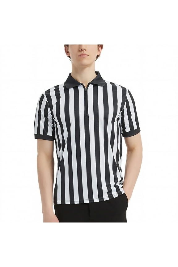 Sportwear Men's Pro-Style Referee Shirt with Quarter Zipper for Basketball Football Soccer-S