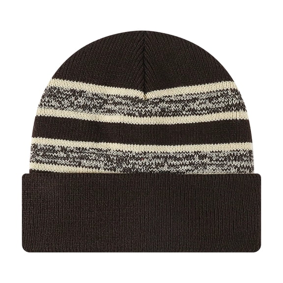 TOPTIE Striped Beanie Hat for Men & Women Classic Warm Knit Cuffed Plain Toboggan Ski Skull Cap-Brown