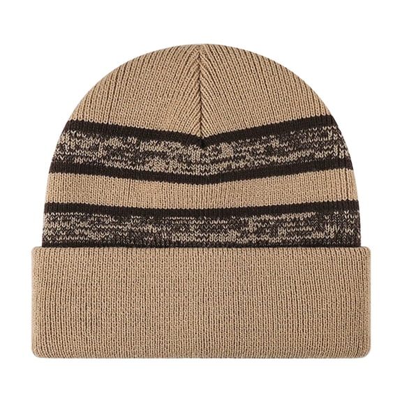 TOPTIE Striped Beanie Hat for Men & Women Classic Warm Knit Cuffed Plain Toboggan Ski Skull Cap-Khaki