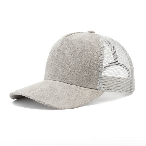 TOPTIE Suede Mesh Baseball Cap, Breathable Snapback Trucker Cap, 5-Panel Unisex Adjustable Sports Hat for Outdoor - Grey