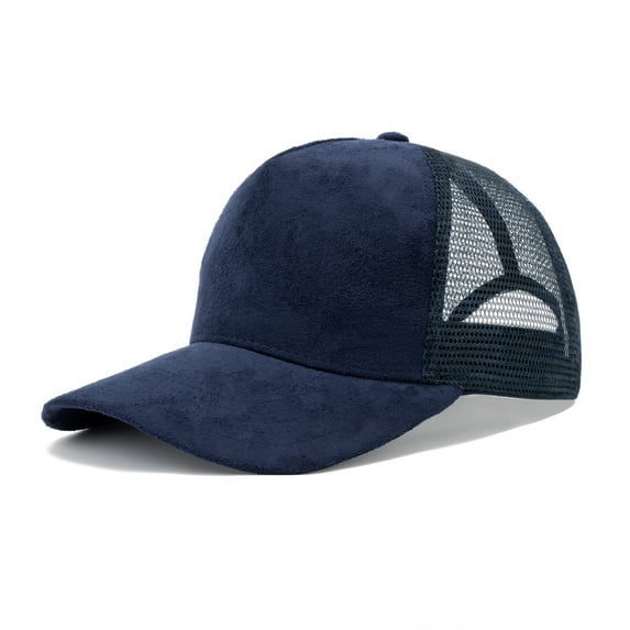 TOPTIE Suede Mesh Baseball Cap, Breathable Snapback Trucker Cap, 5-Panel Unisex Adjustable Sports Hat for Outdoor - Navy