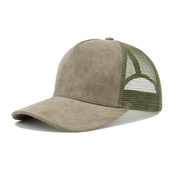 TOPTIE Suede Mesh Baseball Cap, Breathable Snapback Trucker Cap, 5-Panel Unisex Adjustable Sports Hat for Outdoor - Olive Green