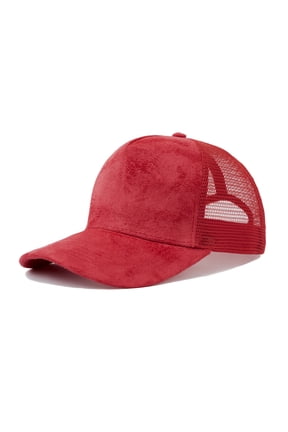 Suede Mesh Baseball Cap, Breathable Snapback Trucker Cap, 5-Panel Unisex Adjustable Sports Hat for Outdoor - Red