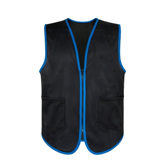 TOPTIE Supermarket Employee Volunteers Vest Unisex Zipper Mesh Waistcoat with Two Pockets-Black-2XL