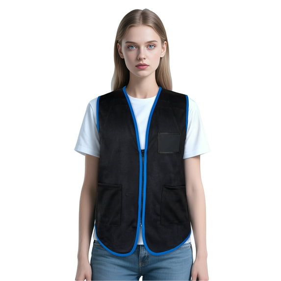 TOPTIE Supermarket Employee Volunteers Vest Unisex Zipper Mesh Waistcoat with Two Pockets