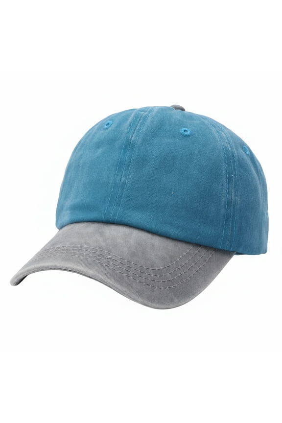 Two Tone Denim Baseball Cap 6 Panel Washed Cotton Unisex Sun Hat-Grey-Teal Blue