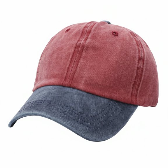 TOPTIE Two Tone Denim Baseball Cap 6 Panel Washed Cotton Unisex Sun Hat-Navy-Maroon