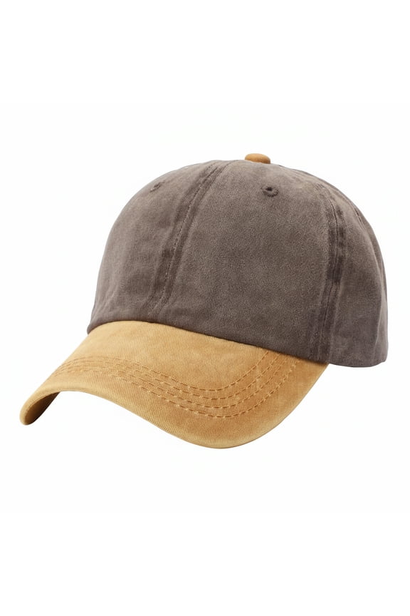 Two Tone Denim Baseball Cap 6 Panel Washed Cotton Unisex Sun Hat-Yellow-Coffee