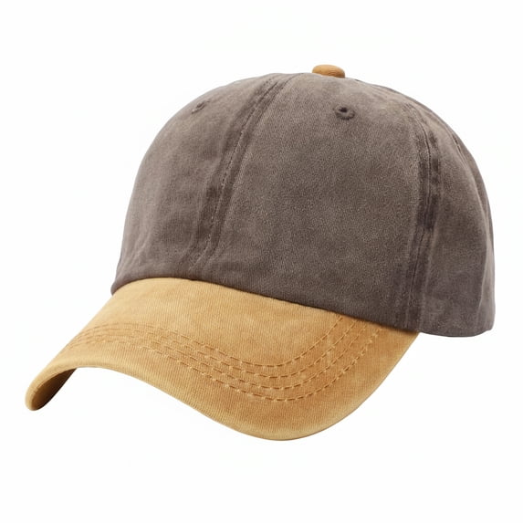 TOPTIE Two Tone Denim Baseball Cap 6 Panel Washed Cotton Unisex Sun Hat-Yellow-Coffee