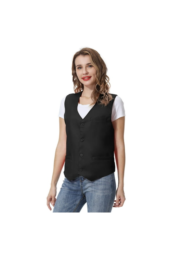 Unisex Button Vest Work Wear Uniform Vest-Black-M