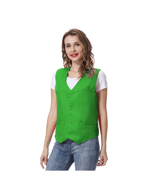 Unisex Button Vest Work Wear Uniform Vest-Green-L