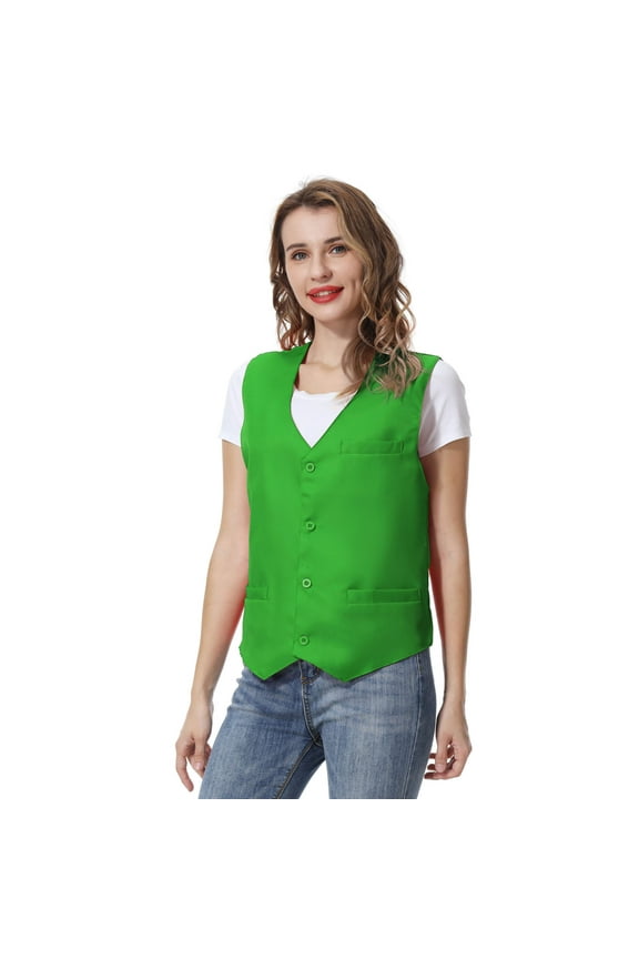 Unisex Button Vest Work Wear Uniform Vest-Green-S