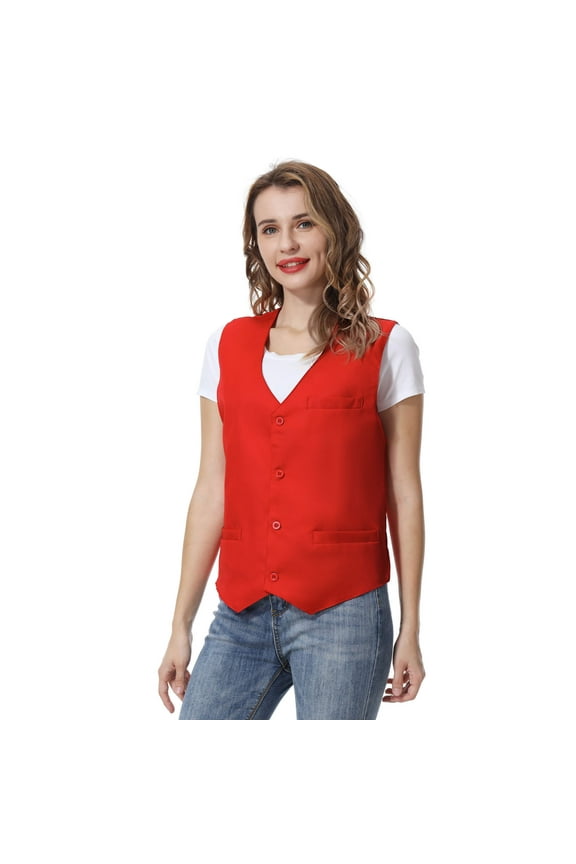 Unisex Button Vest Work Wear Uniform Vest-Red-L