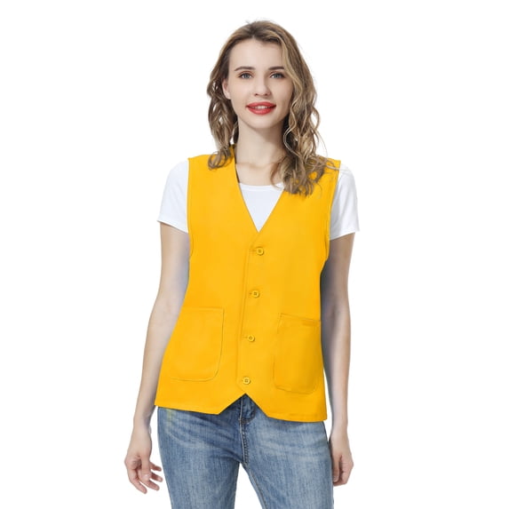 TOPTIE Unisex Work Vest Volunteer Activity Supermarket Uniform Button Up Vest-Yellow1-S