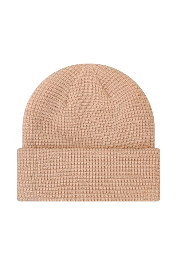 Waffle Knit Beanie for Men & Women Soft Stretchy Winter Warm Hat, Ribbed Waffle Knit with Cuff for Cold Weather-Pink