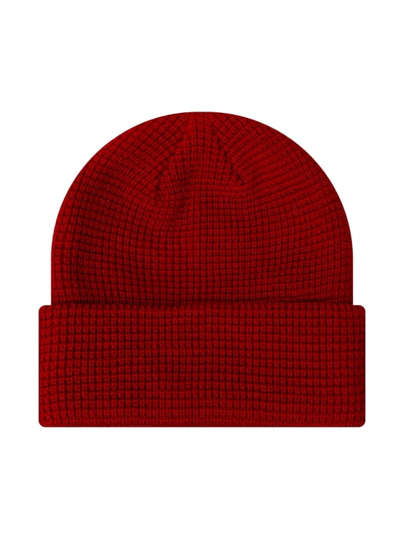 Waffle Knit Beanie for Men & Women Soft Stretchy Winter Warm Hat, Ribbed Waffle Knit with Cuff for Cold Weather-Red