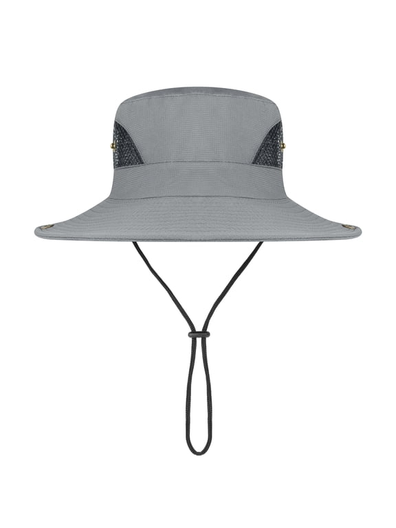 Wide Brim Fishing Hat Bucket Hat for Men & Women, Boonie Hat for Fishing, Hiking, Beach with Breathable Mesh-LIGHTGREY