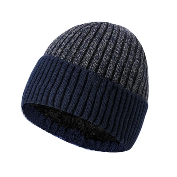 TOPTIE Winter Fleece Lined Beanie Color Block Knit Hat Skull Cap for Men & Women-NavyBlue
