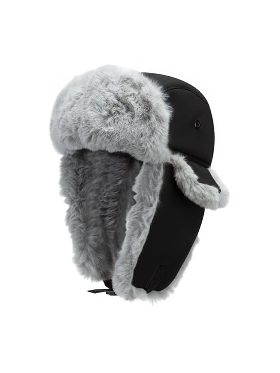 Winter Hats Windproof Faux Fur Trapper Hat with Earflaps Warm Hat for Men Women-Black